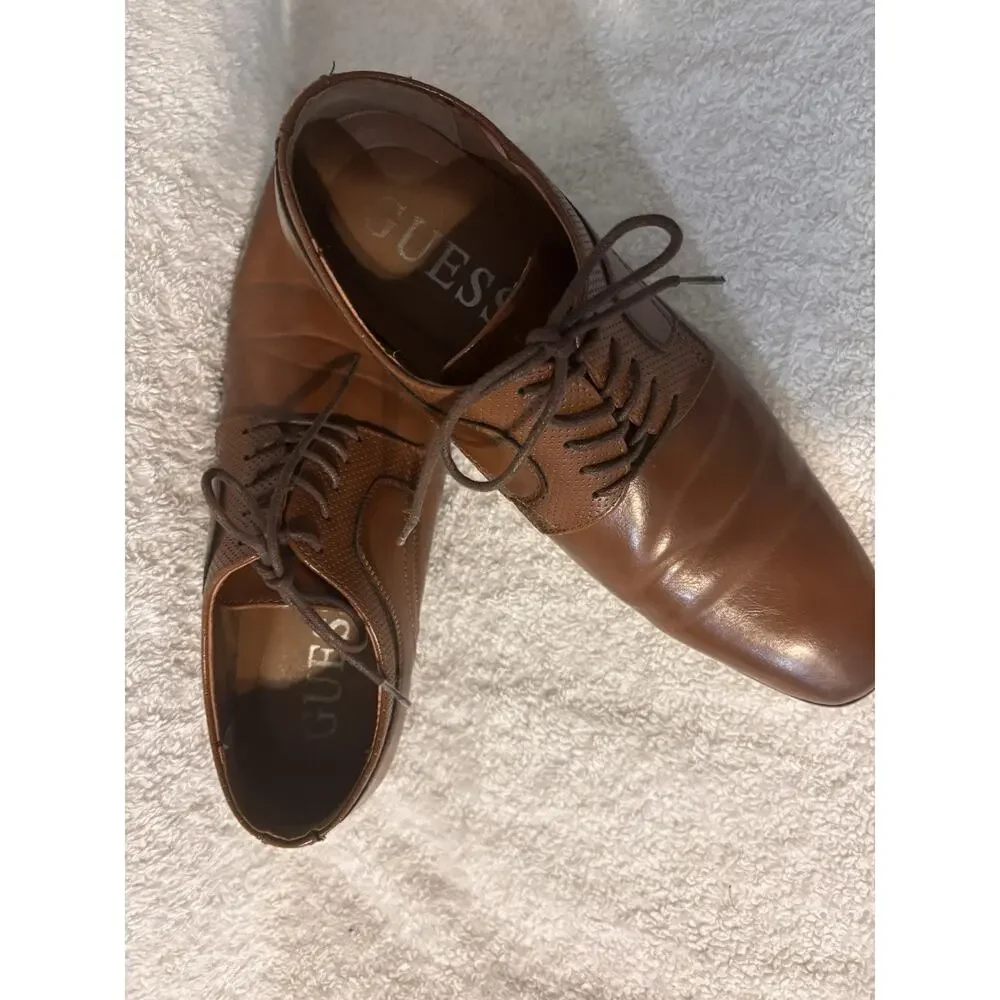 GUESS GMSULLEN-R Mens 10.5M Cognac Brown Lace Up Derby‎ Dress Shoes